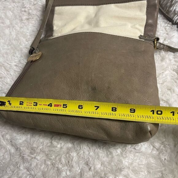 Margot Fold over Taupe Leather Crossbody Bag  brass hardwares and accent - Picture 9 of 13